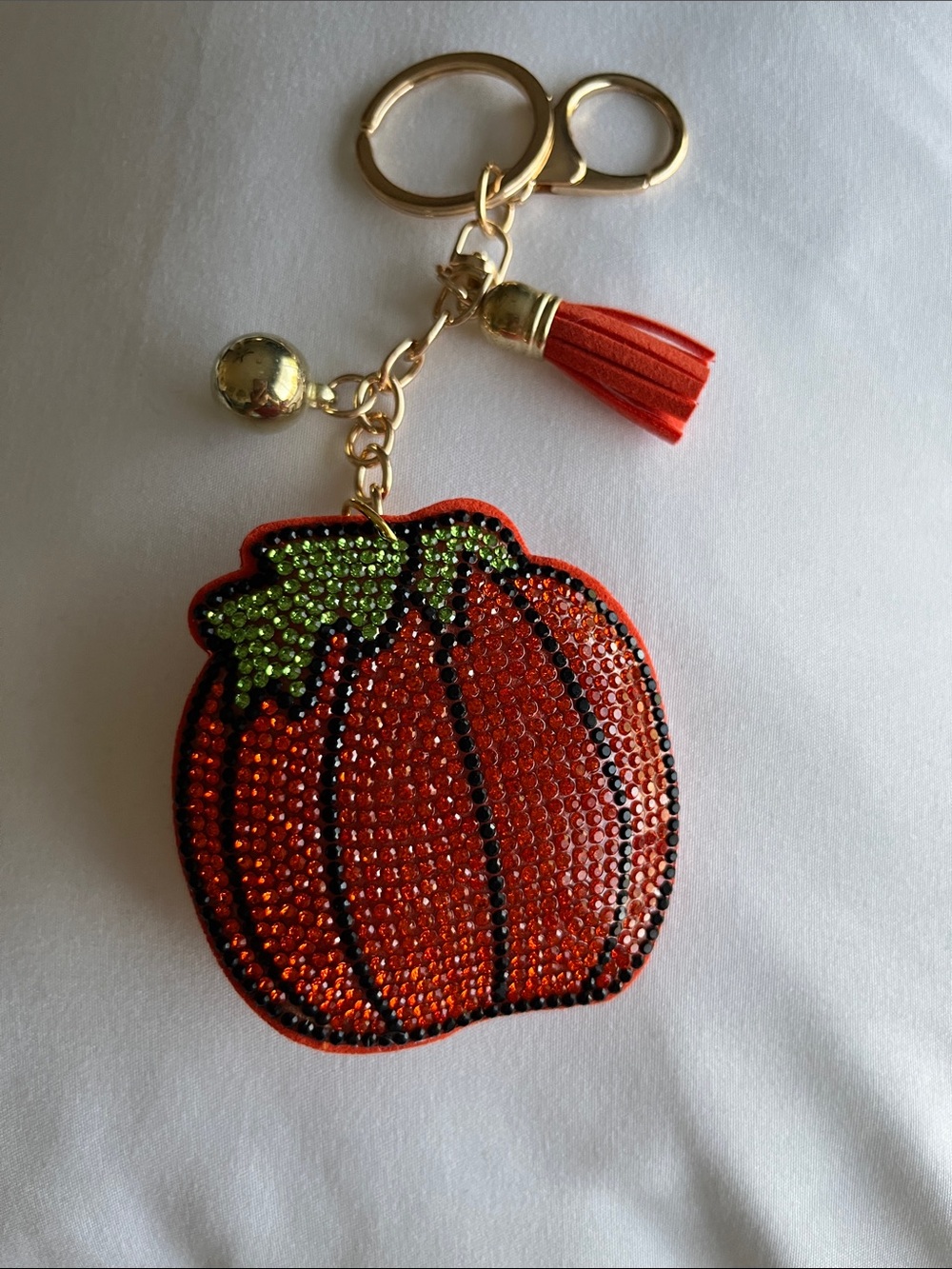 Pumpkin Crystal Tassel Bag Charm / Keychain Key & Card Holder - Orange